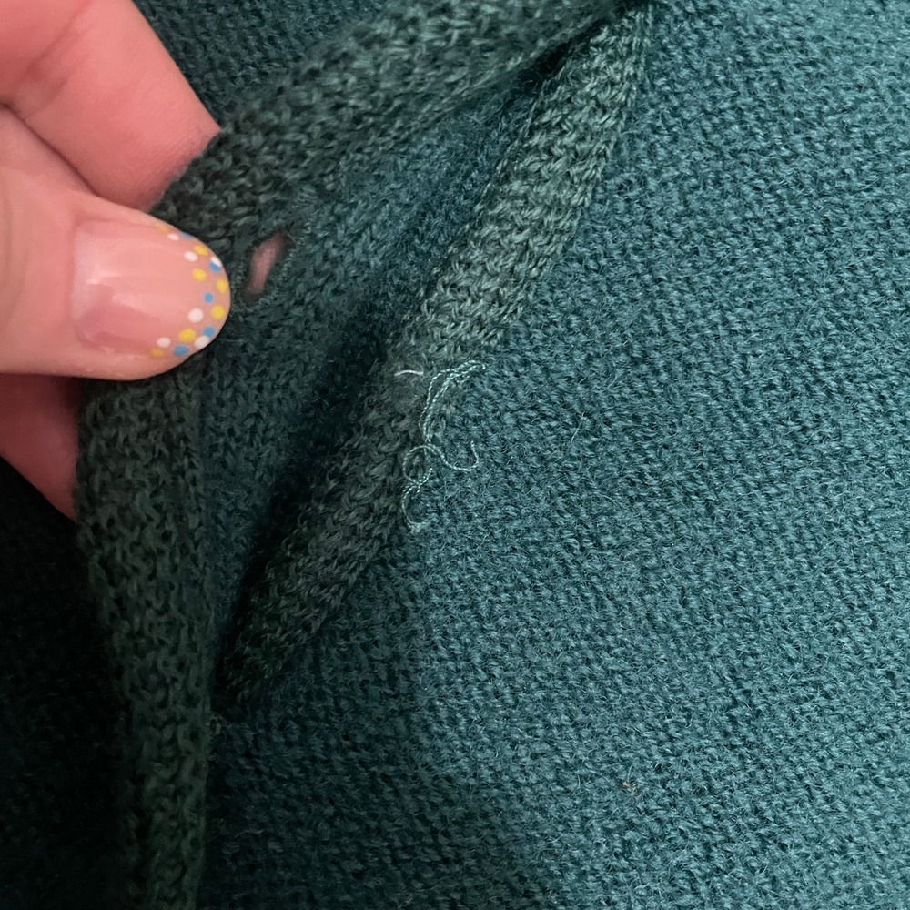 VTG Karen Scott Petites Medium Wool Cardigan Sweater Green Gold Button Academia - Picture 2 of 10